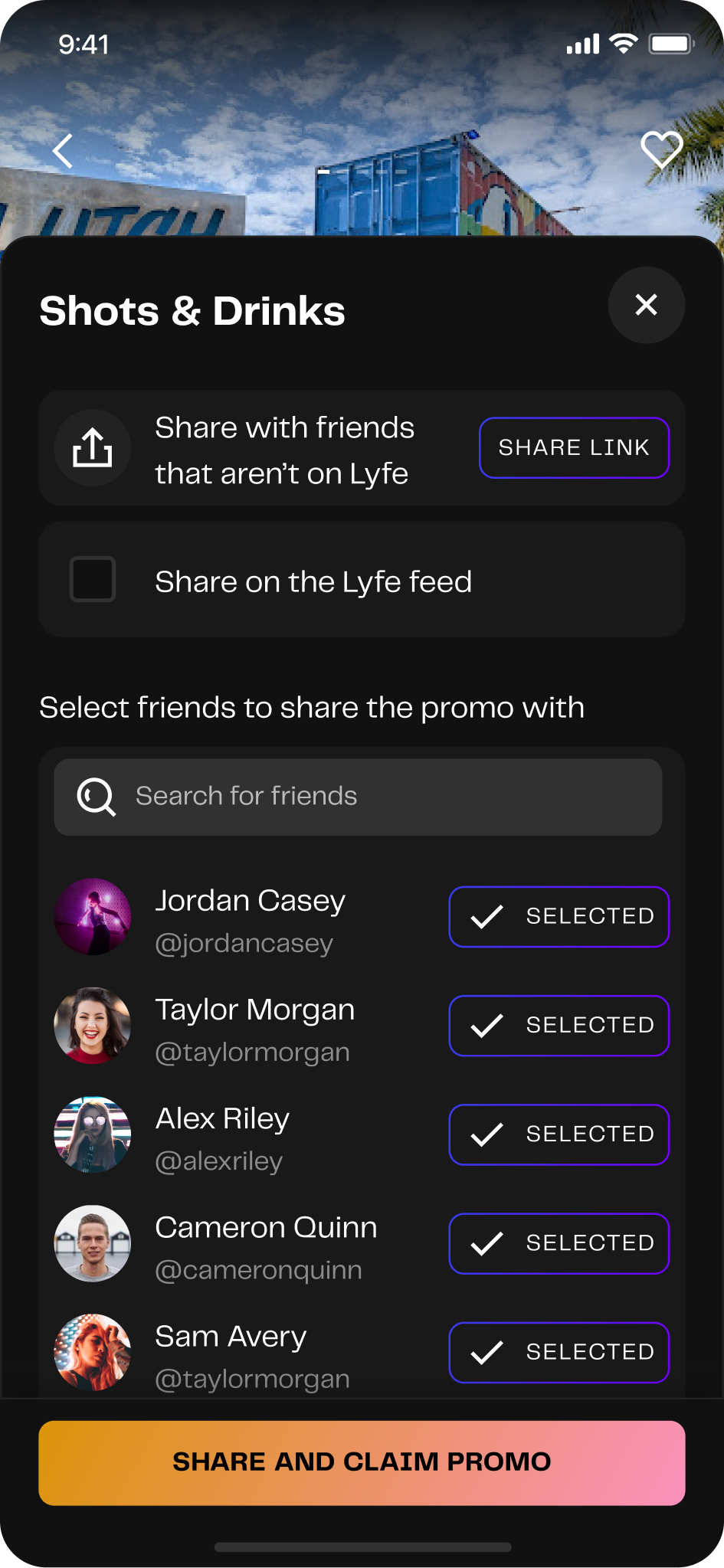 Lyfe share-with-friends to claim screen